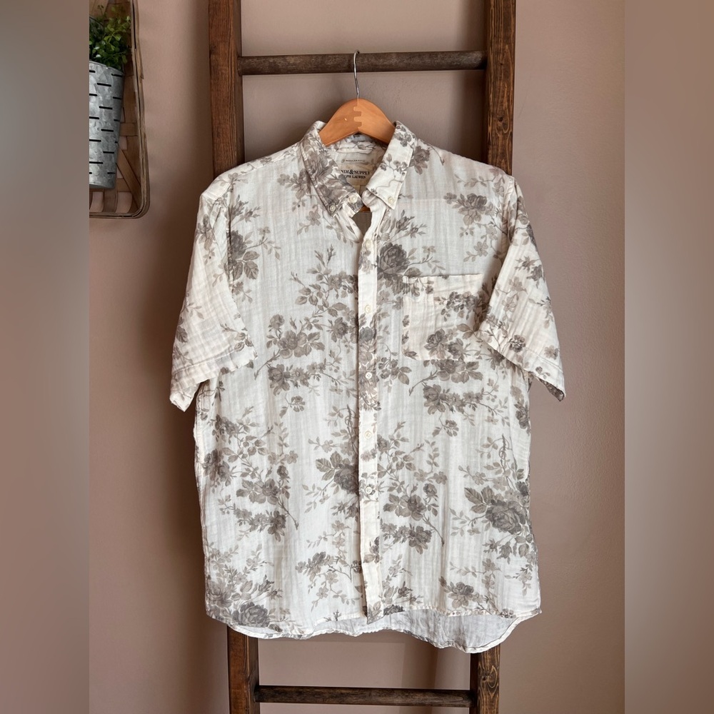 Ralph Lauren Denim & Supply Cream with Taupe Floral Button Down Shirt